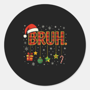 Bruh Christmas Red Kariert Xmas Pajamas Teens Boys Runder Aufkleber