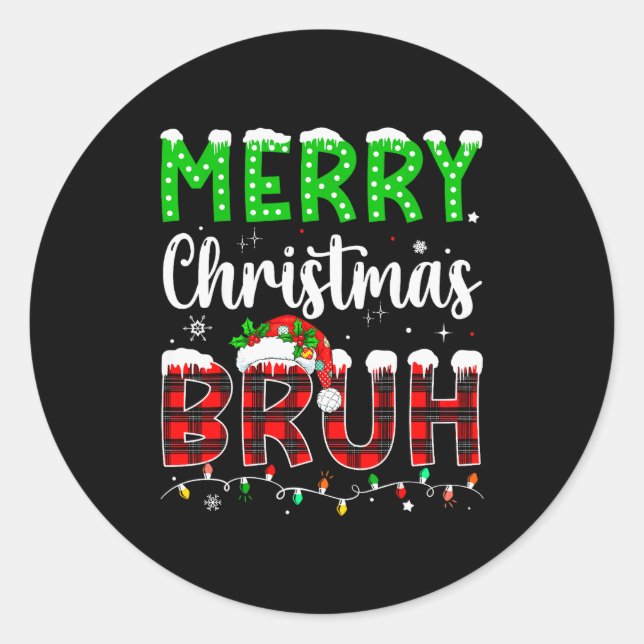Bruh Christmas Red Plaid Teens Boys Kids Xmas Paja Runder Aufkleber (Vorderseite)