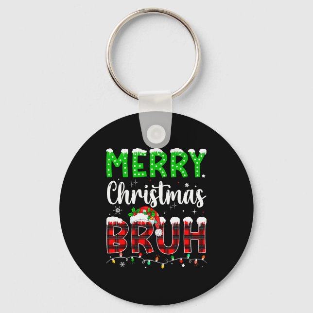 Bruh Christmas Red Plaid Teens Boys Kids Xmas Paja Schlüsselanhänger (Vorderseite)