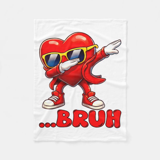 Bruh Dabbing Heart Funny Kids Boys Mens Valentine  Fleecedecke (Vorderseite)