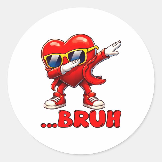 Bruh Dabbing Heart Funny Kids Boys Mens Valentine  Runder Aufkleber (Vorderseite)