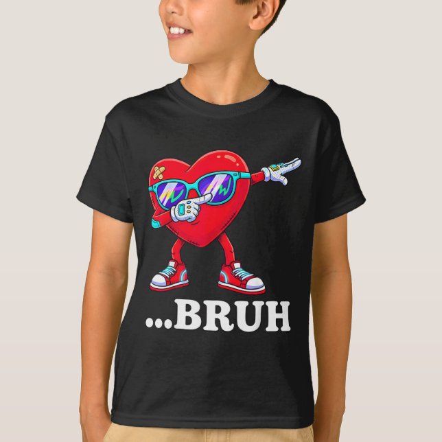 Bruh Dabbing Heart Funny Kids Boys Mens Valentine  T-Shirt (Vorderseite)
