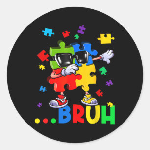 Bruh Dabbing Puzzle Autismus-Bewusstsein Teens Jun Runder Aufkleber