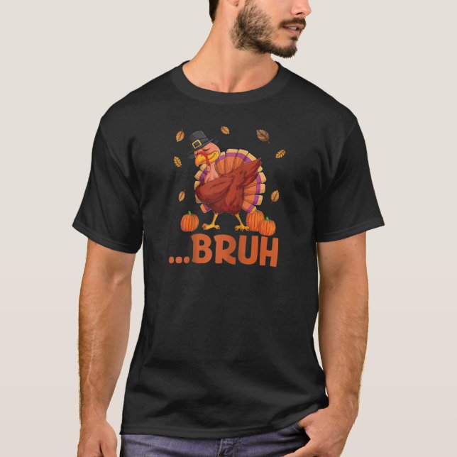 Bruh Dabbing Turkey Boys Kids Mens Erntedank Fu T-Shirt (Vorderseite)