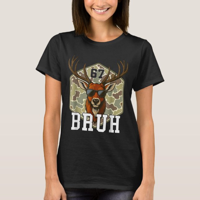 Bruh Deer 67 Funny Deer Hunting Camo Hat Youth Tee (Vorderseite)