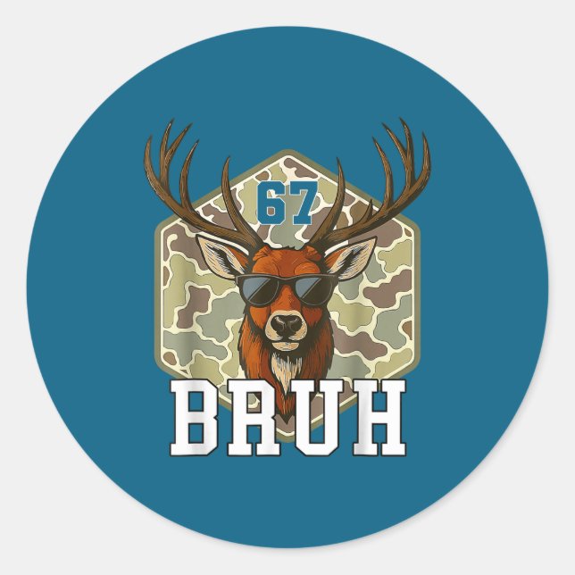 Bruh Deer 67 Funny Deer Hunting Camo Hat Youth Tee Runder Aufkleber (Vorderseite)
