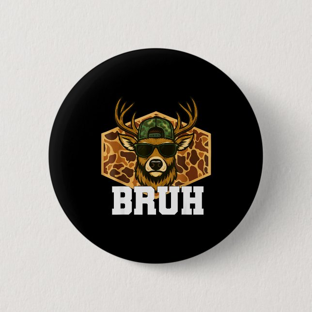 Bruh Deer Funny Deer Hunting Camo Hat Youth Teens  Button (Vorderseite)