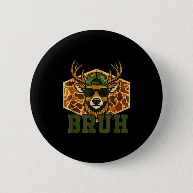 Bruh Deer Funny Deer Hunting Camo Hat Youth Teens  Button (Vorderseite)