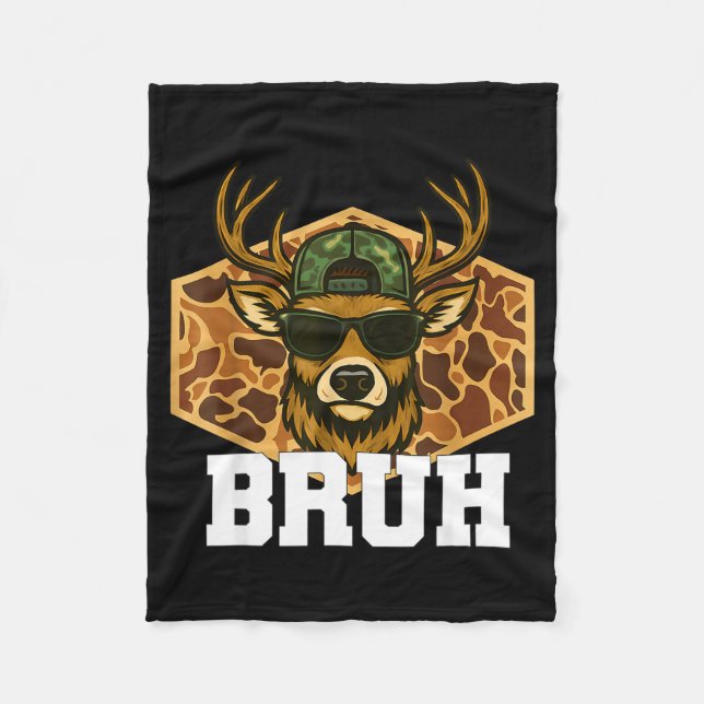 Bruh Deer Funny Deer Hunting Camo Hat Youth Teens  Fleecedecke (Vorderseite)