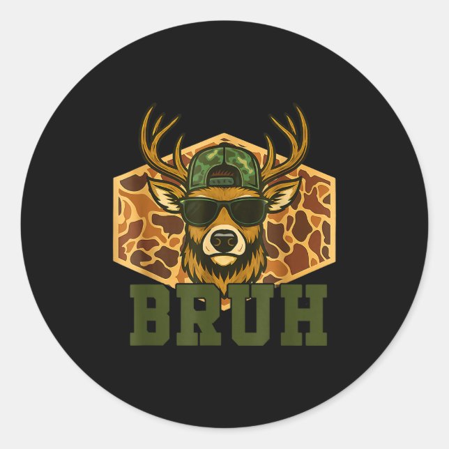 Bruh Deer Funny Deer Hunting Camo Hat Youth Teens  Runder Aufkleber (Vorderseite)