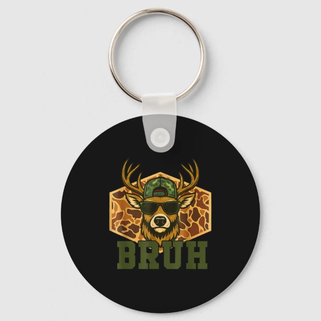 Bruh Deer Funny Deer Hunting Camo Hat Youth Teens  Schlüsselanhänger (Vorderseite)