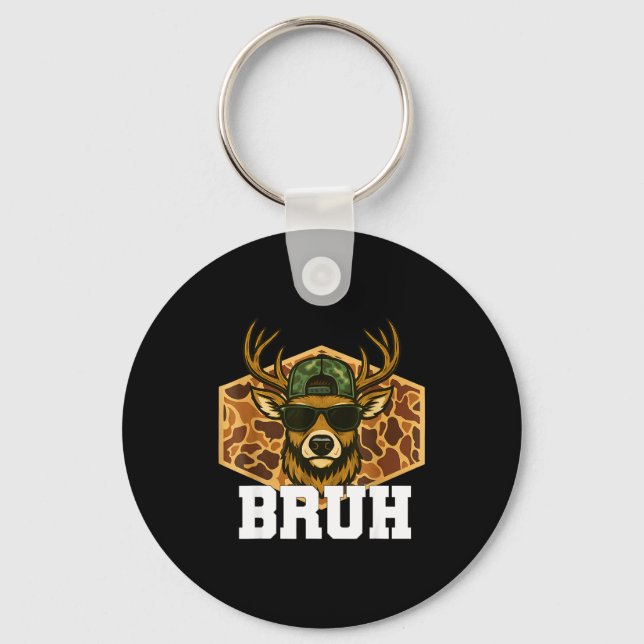 Bruh Deer Funny Deer Hunting Camo Hat Youth Teens  Schlüsselanhänger (Vorderseite)