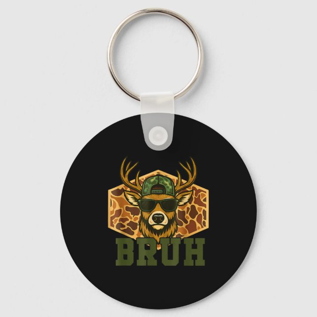 Bruh Deer Funny Deer Hunting Camo Hat Youth Teens  Schlüsselanhänger (Vorderseite)