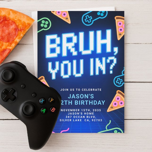 Bruh dich rein? Neon Video Game Birthday Party Einladung (Von Creator hochgeladen)
