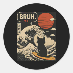 Bruh. Die große Welle Kanagawa Lustige japanische  Runder Aufkleber