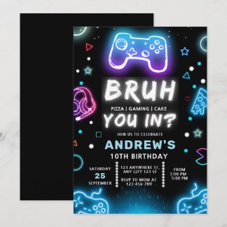 BRUH DU DABEI? Neon-Gamer-Geburtstagseinladung Einladung
