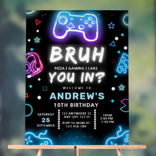 BRUH DU DRIN? Neon-Gamer-Geburtstagseinladung Acrylschild