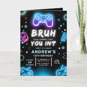 BRUH DU DRIN? Neon-Gamer-Geburtstagseinladung Einladung