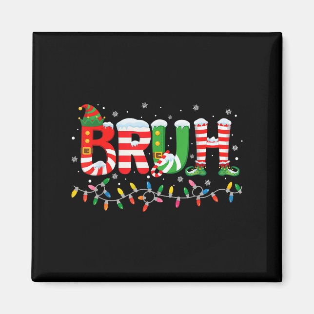 Bruh Elf Squad Merry Christmas Xmas Lights Snowfla Magnet (Vorne)