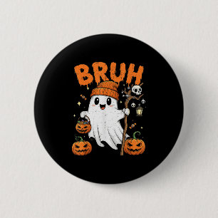 Bruh Funny Boo Pumpkin Funny Halloween Kids Boys Button