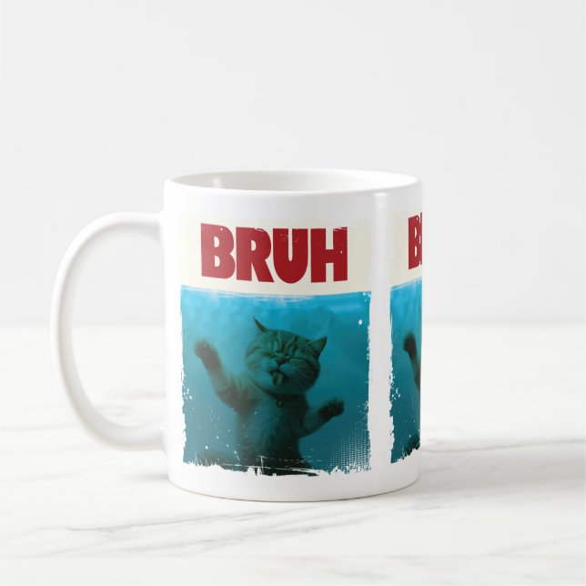 BRUH Funny Cat Grumpy Underwater Kitty Cat Liebhab Kaffeetasse (Links)