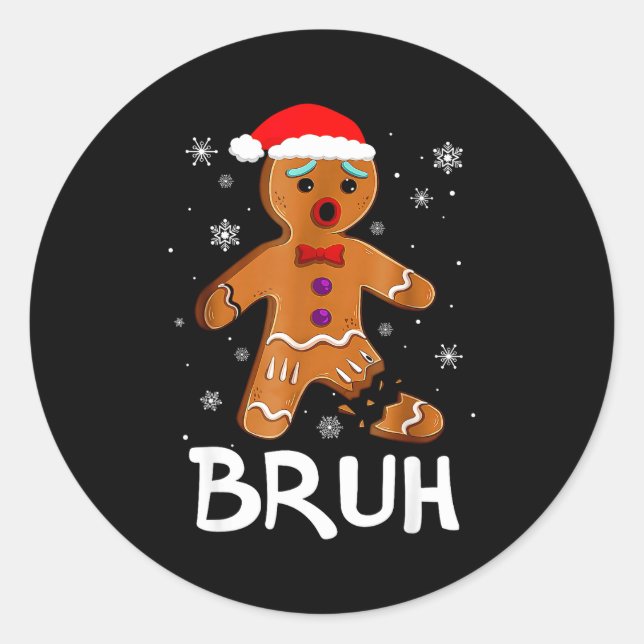Bruh Funny Christmas Gingerbread Man Teens Boys Ki Runder Aufkleber (Vorderseite)