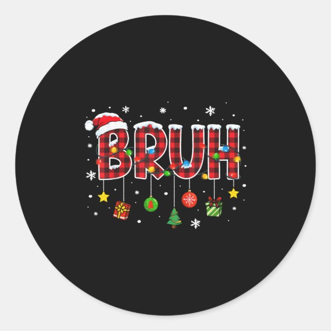 Bruh Funny Christmas Kariert Teens Boys Kids Xmas  Runder Aufkleber (Vorderseite)