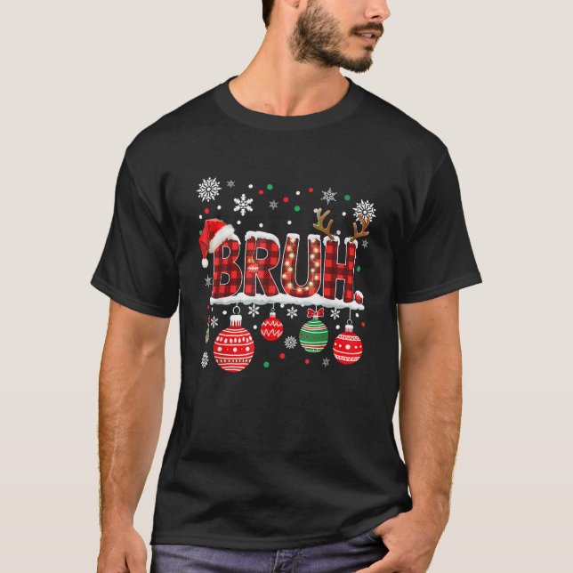 Bruh Funny Christmas Kariert Teens Boys Kids Xmas  T-Shirt (Vorderseite)