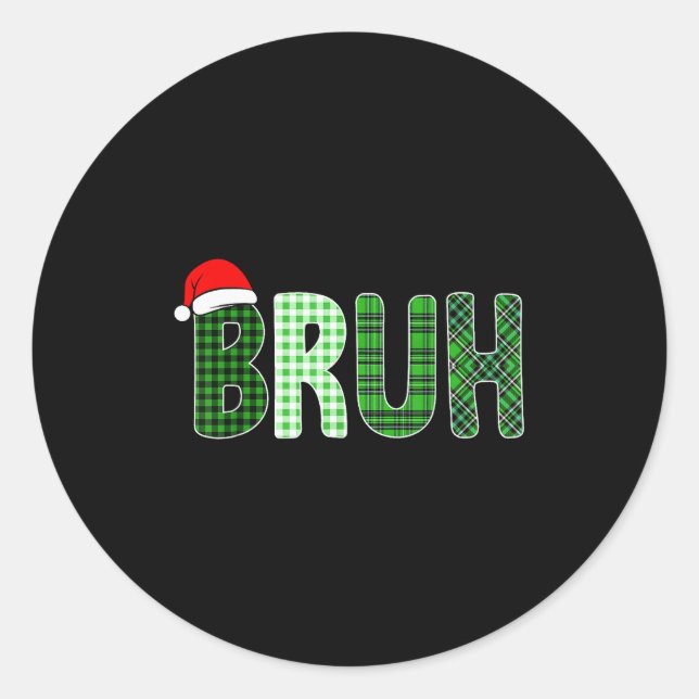 Bruh Funny Christmas Plaid Teen Boys Kids Xmas Bru Runder Aufkleber (Vorderseite)