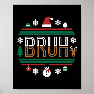 Bruh Funny Christmas Red Kariert Teens Boys Kids X Poster