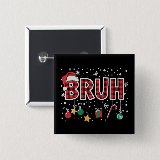Bruh Funny Christmas Red Kariert Xmas Pajamas Button (Vorne & Hinten)