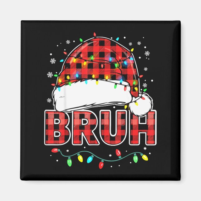 Bruh Funny Santa Hat Lights Christmas  Magnet (Vorne)