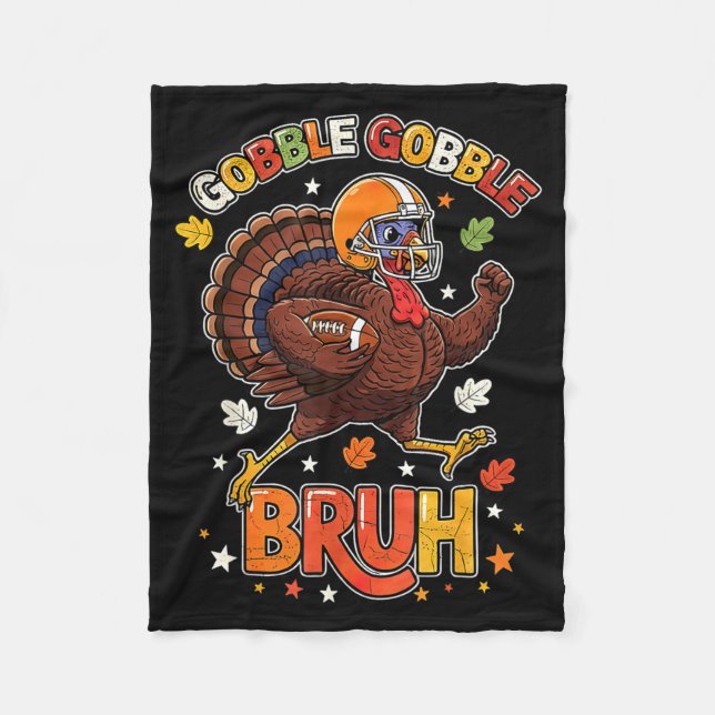 Bruh Funny Thanksgiving Turkey Gobble Football Boy Fleecedecke (Vorderseite)