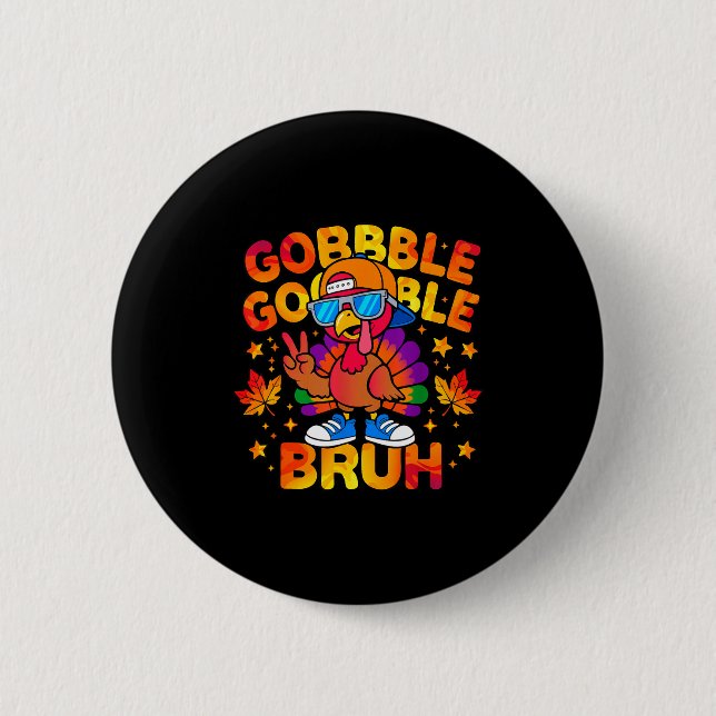 Bruh Funny Thanksgiving Turkey Gobble Outfit Boys  Button (Vorderseite)