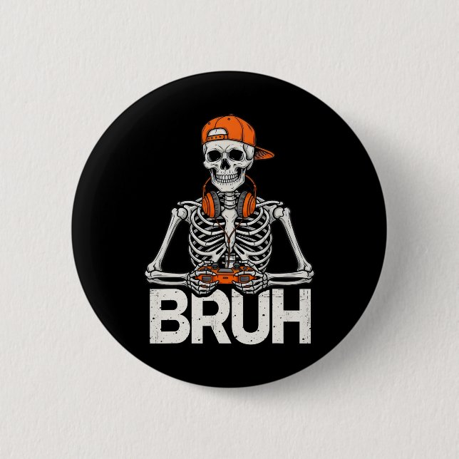 Bruh Gamer Skelett Halloween Videospiel Controller Button (Vorderseite)