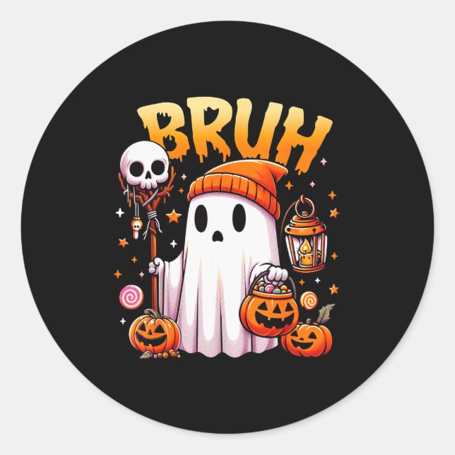 Bruh Ghost Halloween Cute Ghost Trick Or Treat Can Runder Aufkleber (Vorderseite)
