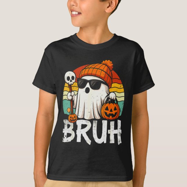 Bruh Ghost Halloween Cute Ghost Trick Or Treat Can T-Shirt (Vorderseite)
