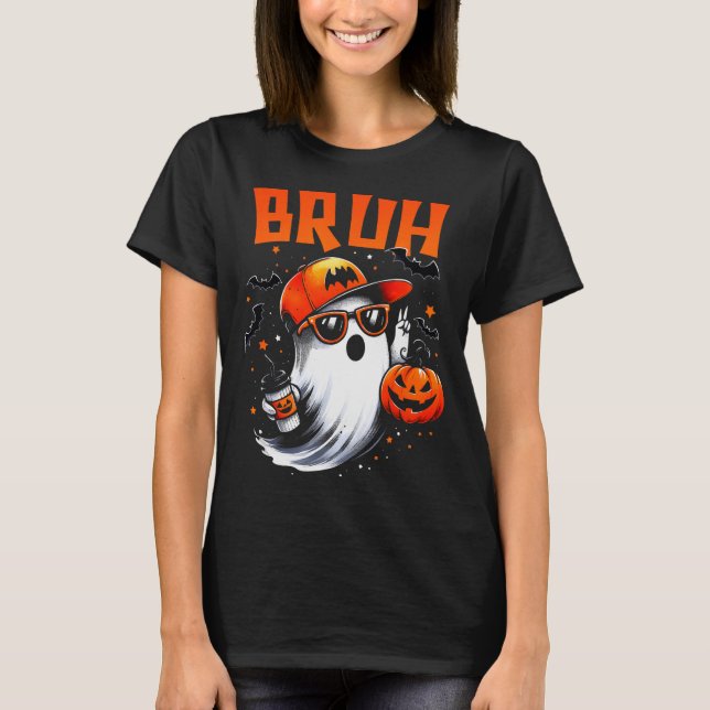 Bruh Ghost Halloween Cute Ghost Trick Or Treat Can T-Shirt (Vorderseite)