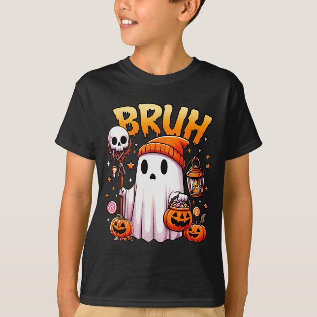 Bruh Ghost Halloween Cute Ghost Trick Or Treat Can T-Shirt (Vorderseite)