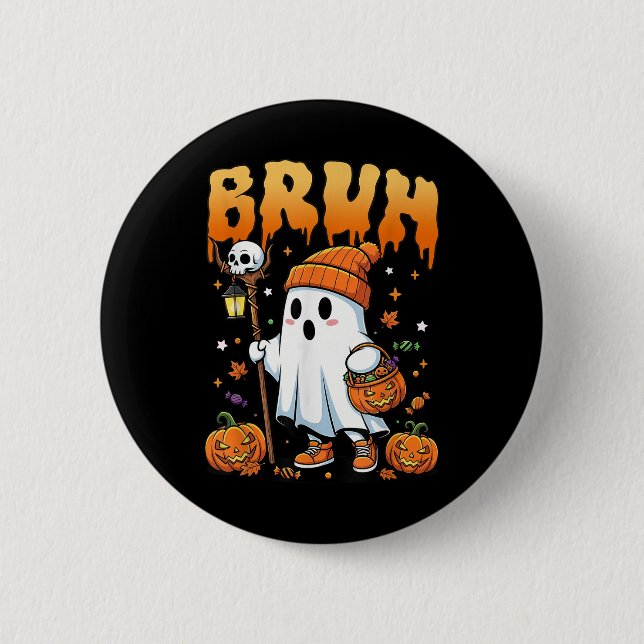 Bruh Ghost Halloween Niedlich Ghost Trick oder Tre Button (Vorderseite)