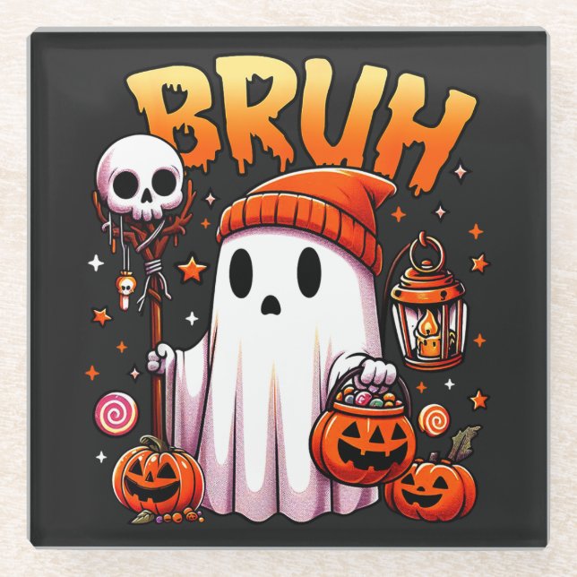 Bruh Ghost Halloween Niedlich Ghost Trick oder Tre Glasuntersetzer (Vorderseite)