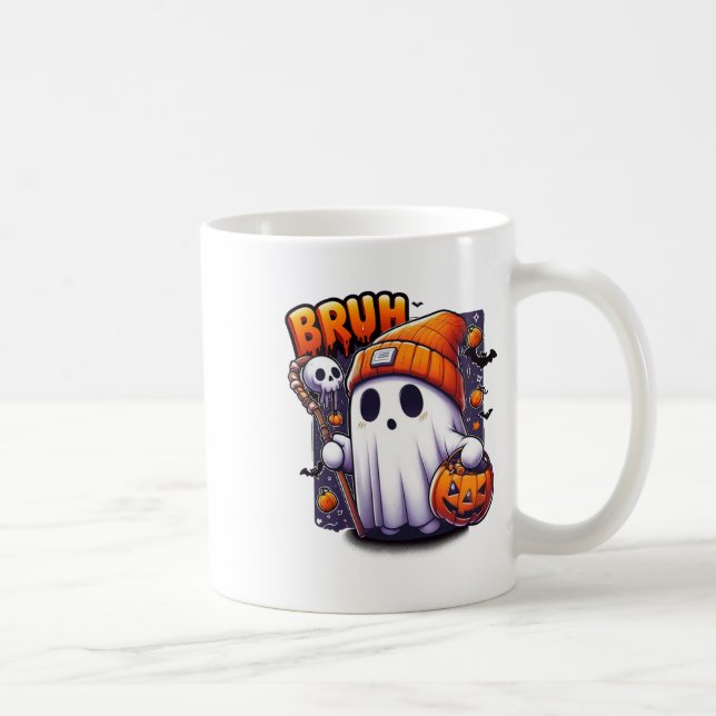 Bruh Ghost Halloween Niedlich Ghost Trick oder Tre Kaffeetasse (Rechts)