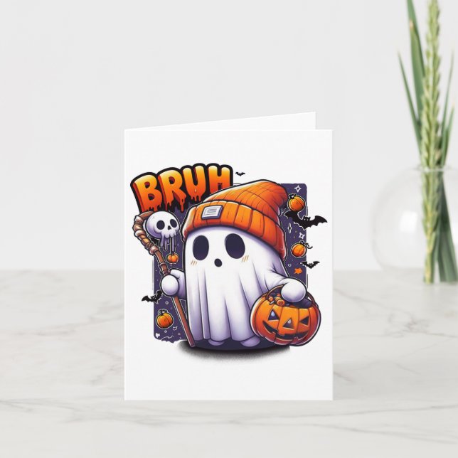 Bruh Ghost Halloween Niedlich Ghost Trick oder Tre Karte (Vorderseite)
