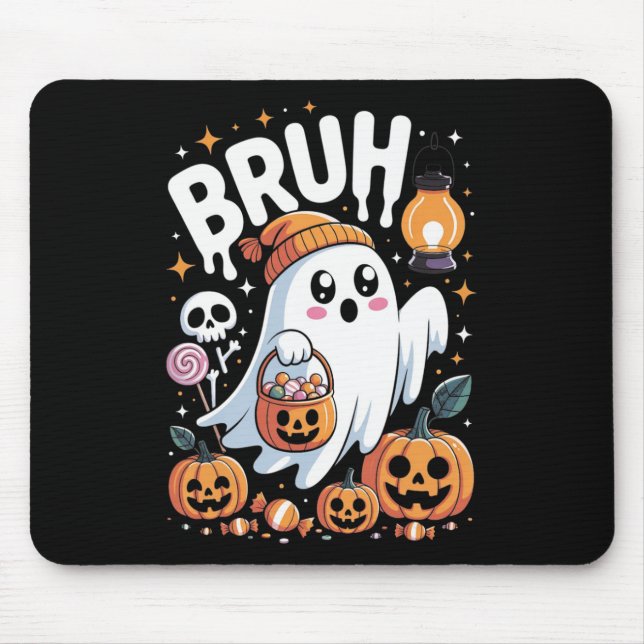 Bruh Ghost Halloween Niedlich Ghost Trick oder Tre Mousepad (Vorne)