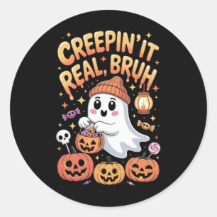 Bruh Ghost Halloween Niedlich Ghost Trick oder Tre Runder Aufkleber