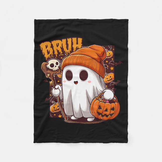 Bruh Ghost Happy Halloween Trick Or Treat Pumpkin  Fleecedecke (Vorderseite)