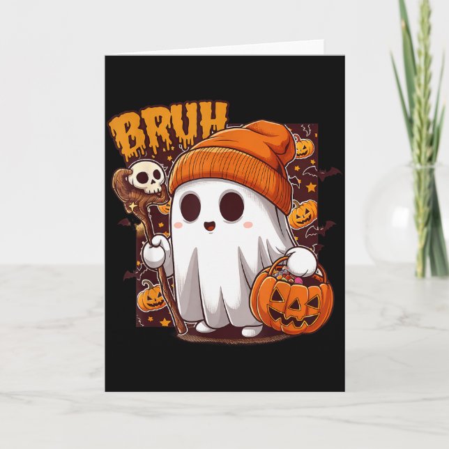 Bruh Ghost Happy Halloween Trick Or Treat Pumpkin  Karte (Vorderseite)