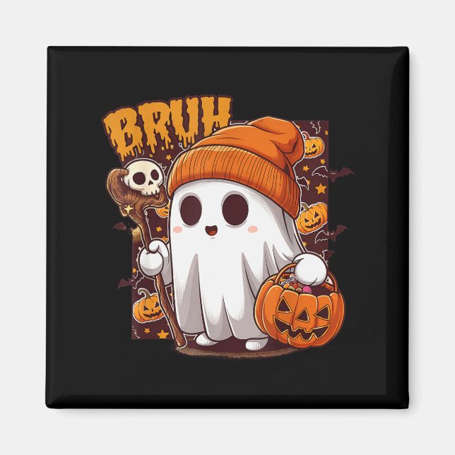Bruh Ghost Happy Halloween Trick Or Treat Pumpkin  Magnet (Vorne)