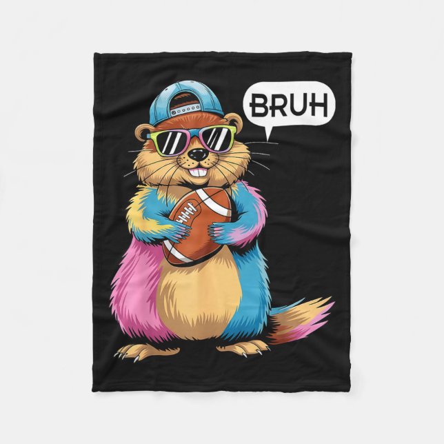 Bruh Groundhog Holding Football Game Day Funny Spo Fleecedecke (Vorderseite)