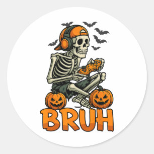Bruh Halloween Boys Kids Gamer Mens Skeleton Video Runder Aufkleber
